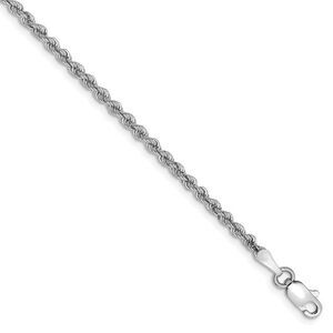 2.25mm, 14k White Gold, Handmade Solid Rope Chain Bracelet, 8 Inch